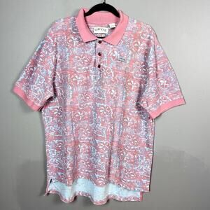 Orvis polo shirt‎ men's XL Hawaiian Vintage pink batik camp shirt